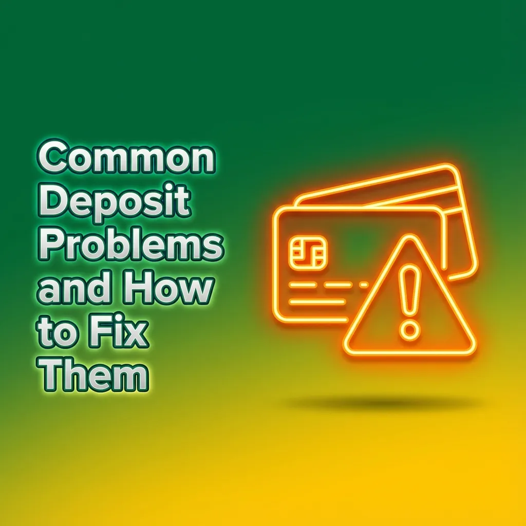 Illustration of a player fixing online casino deposit issues on a laptop with payment icons and warning symbols