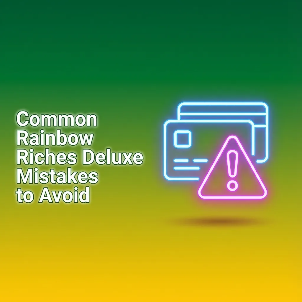 Infographic titled “Common Rainbow Riches Deluxe Mistakes to Avoid” listing chasing losses, ignoring paytable, tilt, and using bill money
