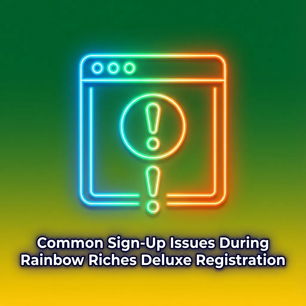 Illustrated checklist of common Rainbow Riches Deluxe sign‑up issues with brief fixes for each registration problem