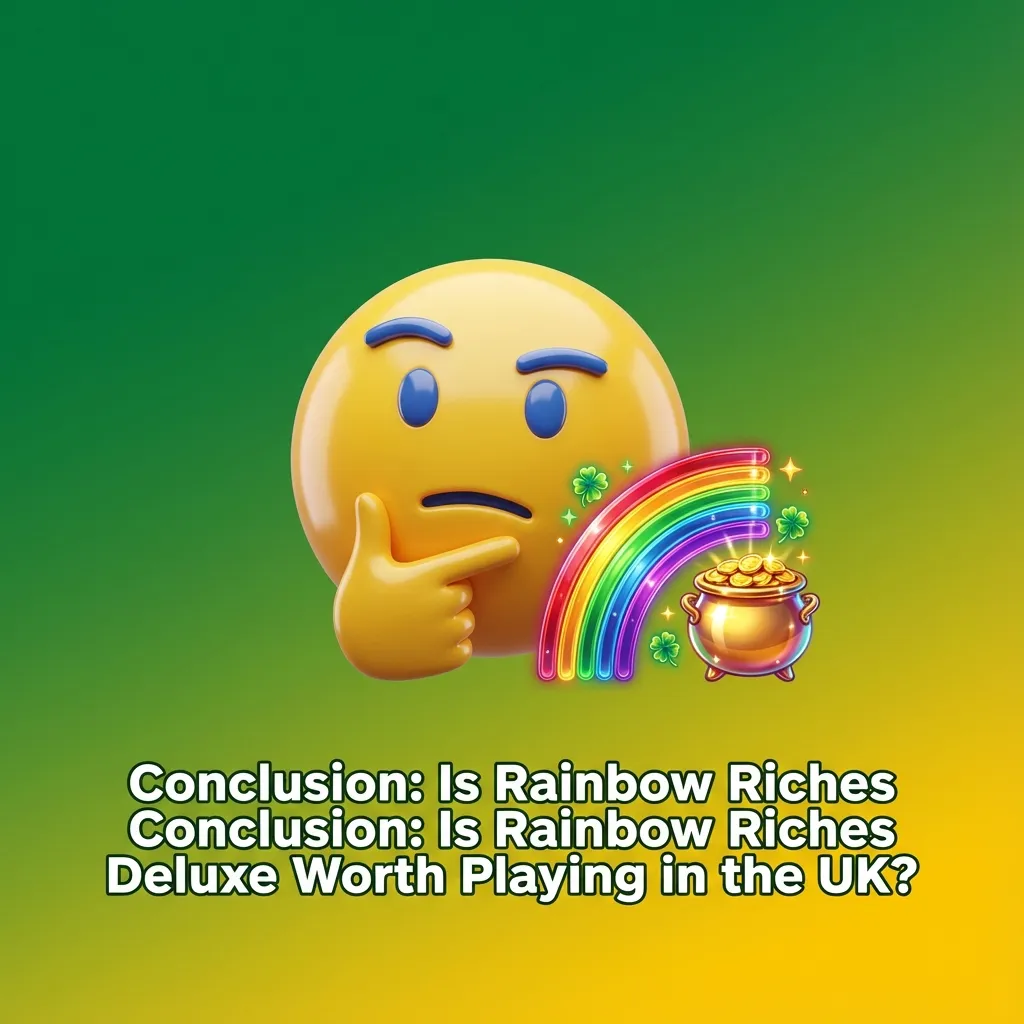 Rainbow Riches Deluxe slot game screen with pub-style graphics and bonus trail icons aimed at UK online players