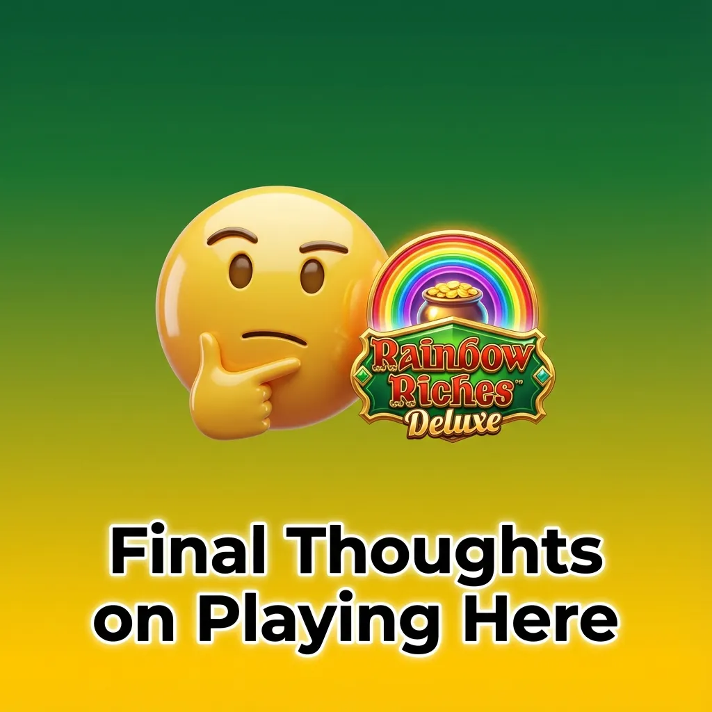 Mobile phone showing Rainbow Riches Deluxe slot game with Irish-themed graphics and casino bonus icons