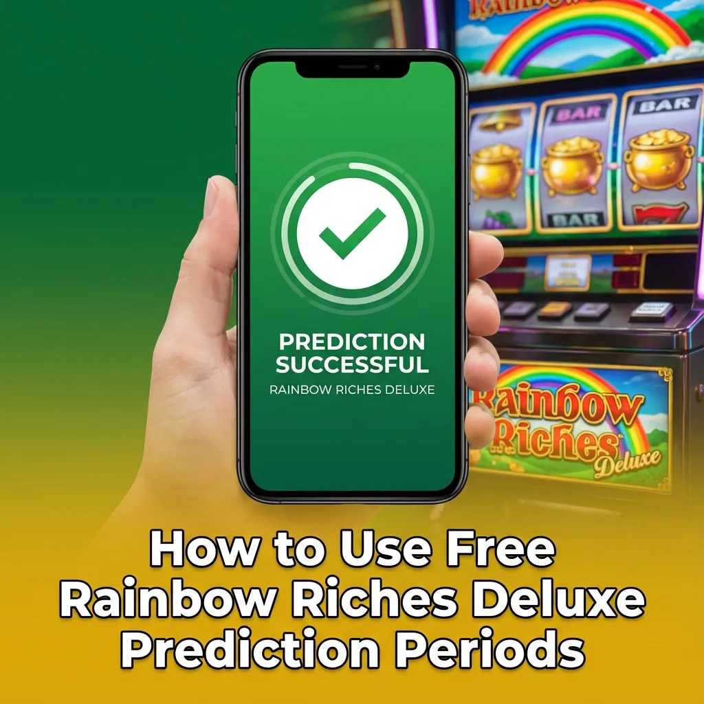 Illustrated guide showing steps to use a Rainbow Riches Deluxe Predictor in free trial mode for low‑risk testing