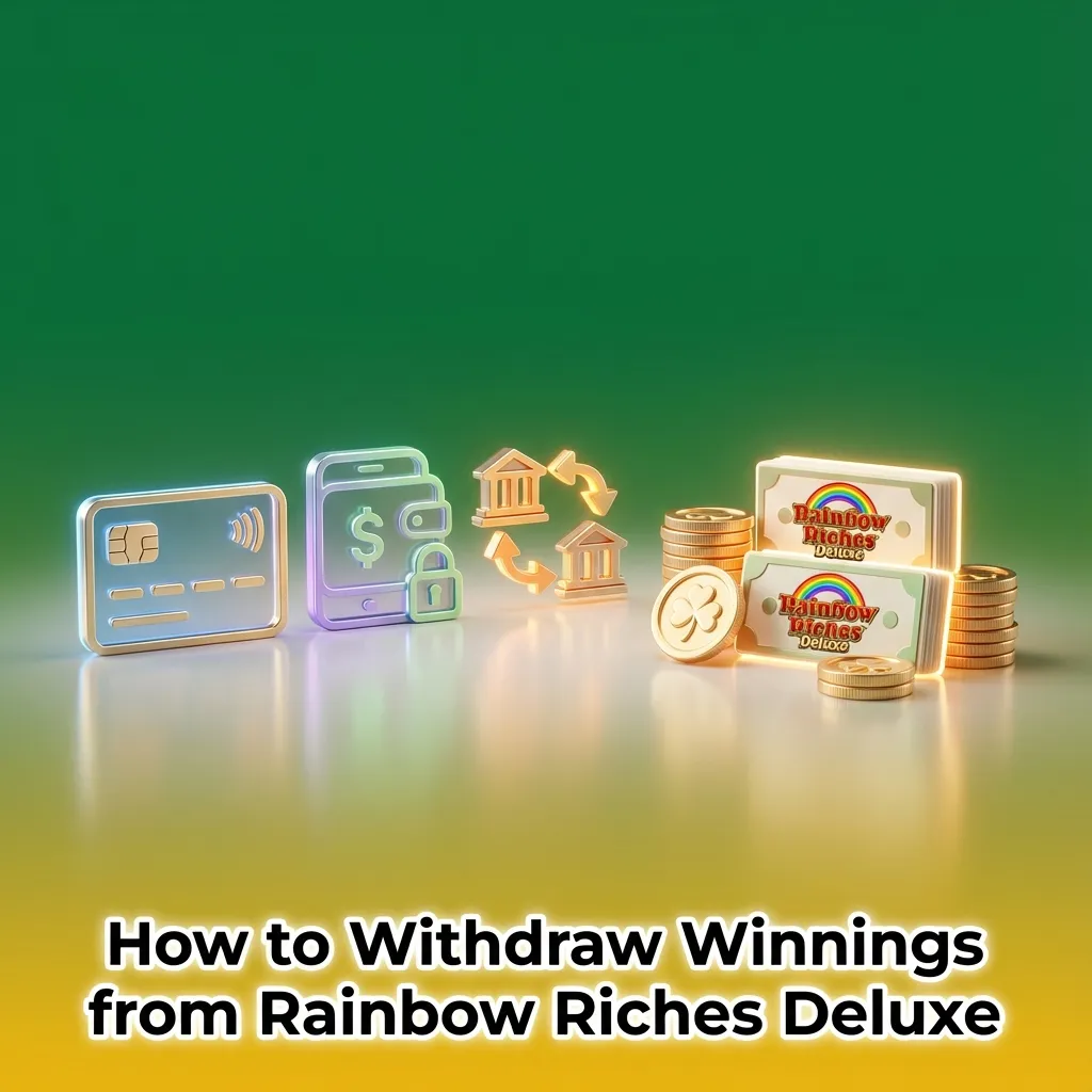 Step-by-step guide screen for withdrawing verified winnings from Rainbow Riches Deluxe via the cashier to bank or e-wallet