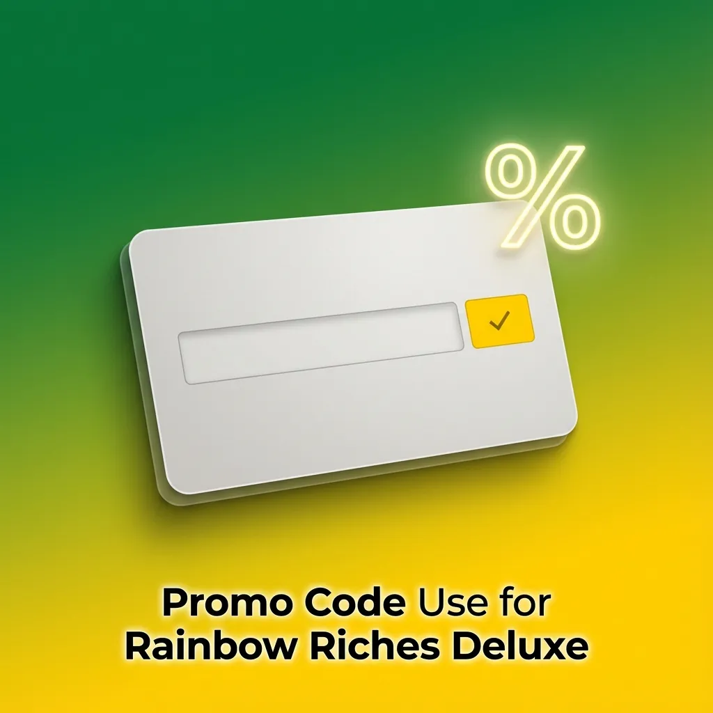 Screenshot highlighting promo code RAINBOWDELUXE for Rainbow Riches Deluxe registration and cashier promo fields