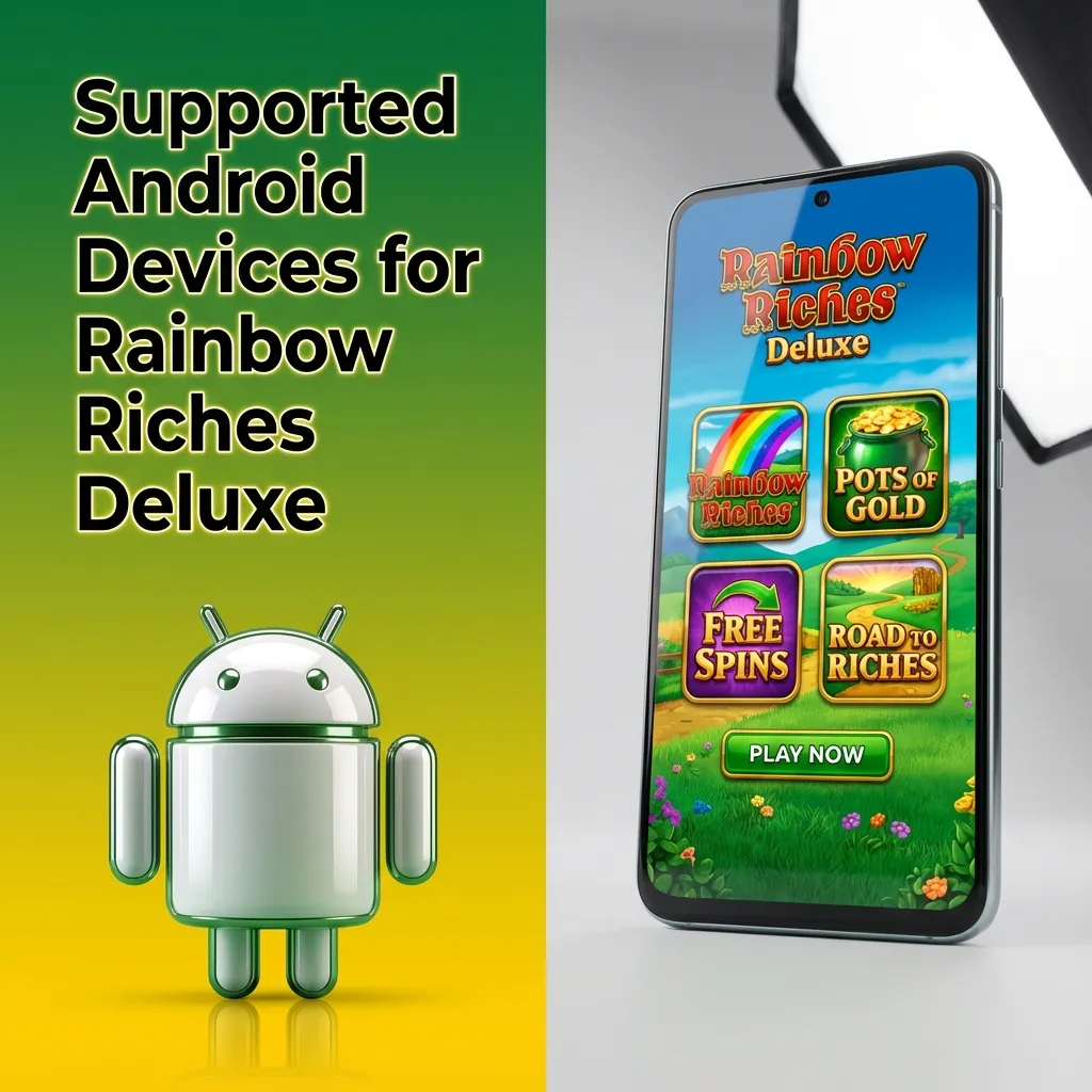 Collage of recent Android phones with text “Rainbow Riches Deluxe runs smoothly on budget, mid-range and flagship devices.”