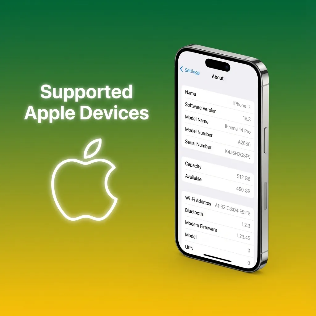 Graphic showing supported Apple devices for Rainbow Riches Deluxe, listing recent iPhone and iPad models running iOS 12+