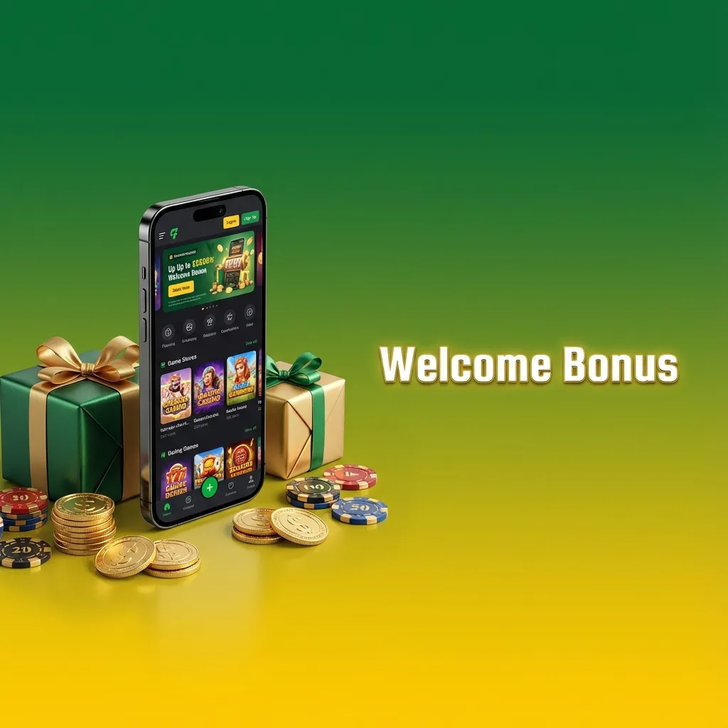 Welcome bonus banner showing matched first deposit and Rainbow Riches Deluxe free spins for new players