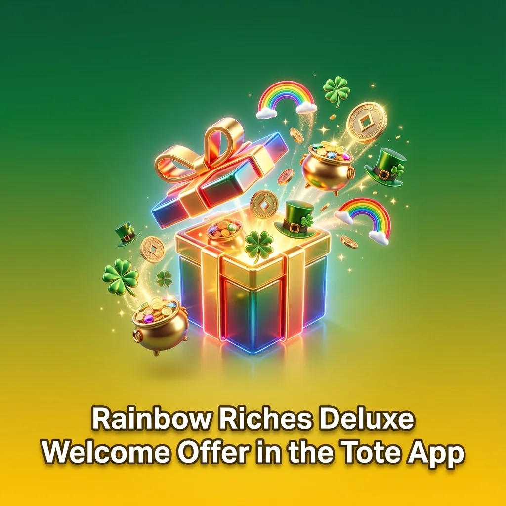 Tote app screen showing Rainbow Riches Deluxe casino welcome offer with steps to claim a new player bonus