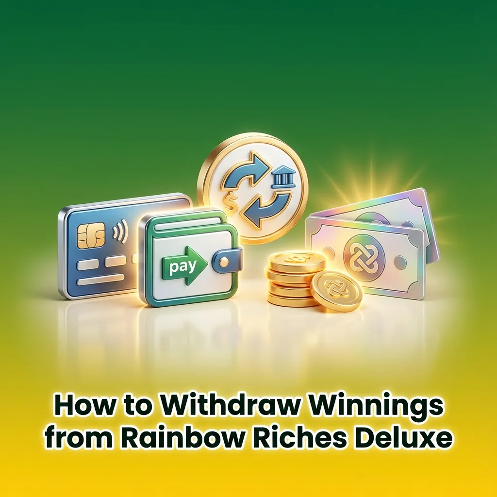 Step-by-step guide screen showing Rainbow Riches Deluxe withdrawal process with verification and payout steps