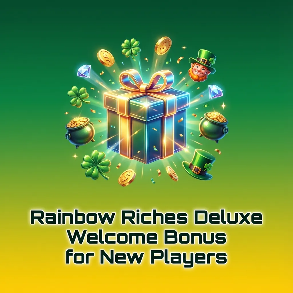 Banner ad promoting a Rainbow Riches Deluxe welcome bonus offer for new UK casino players